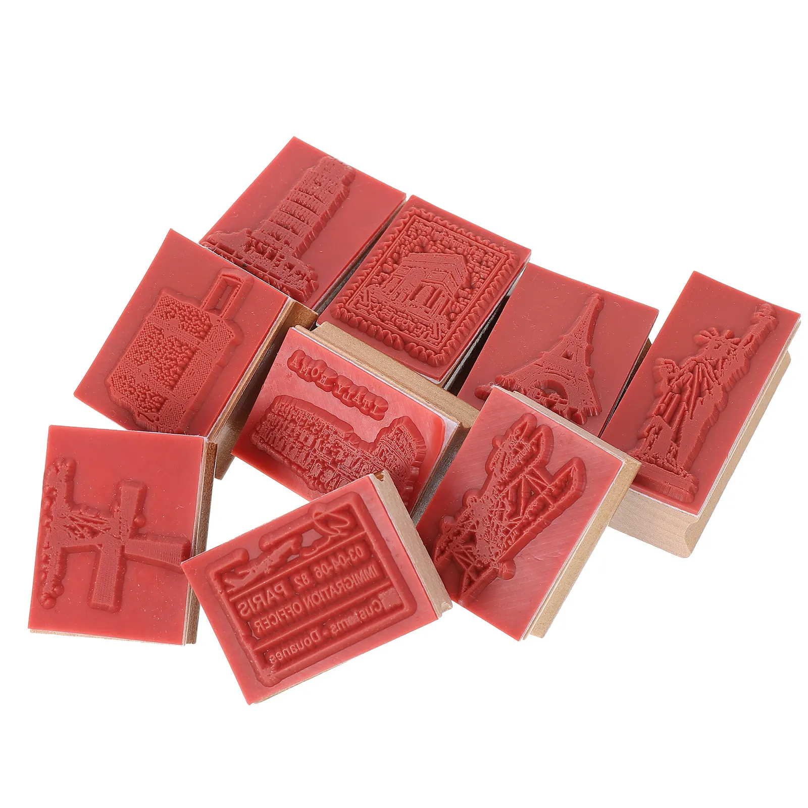 

9pcs Wooden Stamps Decorative Printing Wood Seal Patterned Seals for Photo Albums Diaries Envelopes Lightweight Building Theme