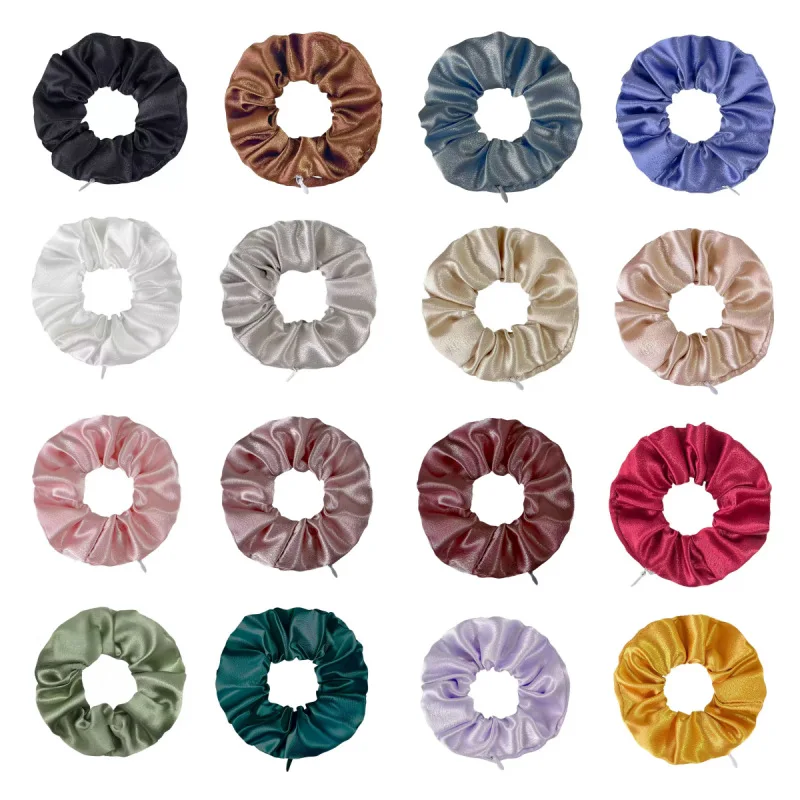 1PC Fashion New Silk Satin Pocket Wallet Hair Scrunchies Retro Zipper Large Intestine Elastic Hair Band Hair Accessories Hot