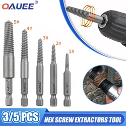 OAUEE 5pcs Hex Screw Extractors Power Tool Broken Damaged Screw Extractor Drill Bit Guide Set Broken Bolt Remover Easy Out Set