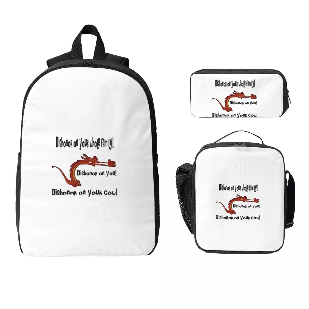

Mushu From Mulan Backpack Student Boys Girls BookBag School Bag Computer Shoulder Bags 3ps Insulated Lunch Bag Pencil Case