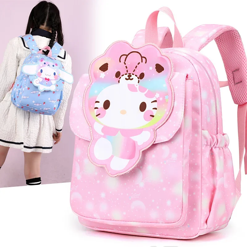 Sanrio tas punggung anak perempuan, ransel kapasitas besar, tas sekolah Hello Kitty, Jade gantung anjing, kartun lucu ringan dan kapasitas besar