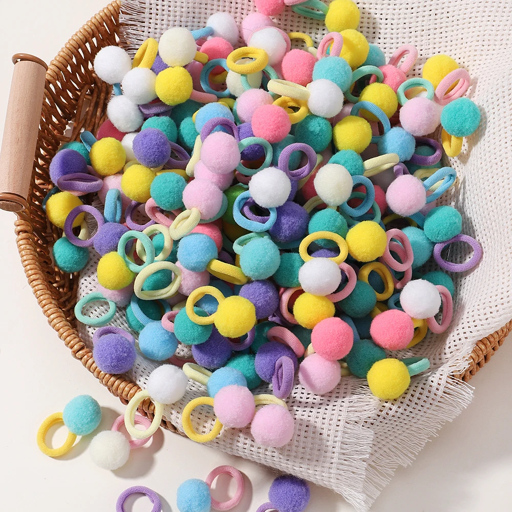 

20pcs/lot Girl Elastic Hair Bands Girls Plush Ball Rubber Band for Children Sweets Scrunchie Hair Ties Kids Hair Accessories