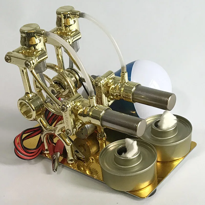 

Sterling engine generator model engine miniature double-cylinder scientific and physical experimental mechanical equipment toy