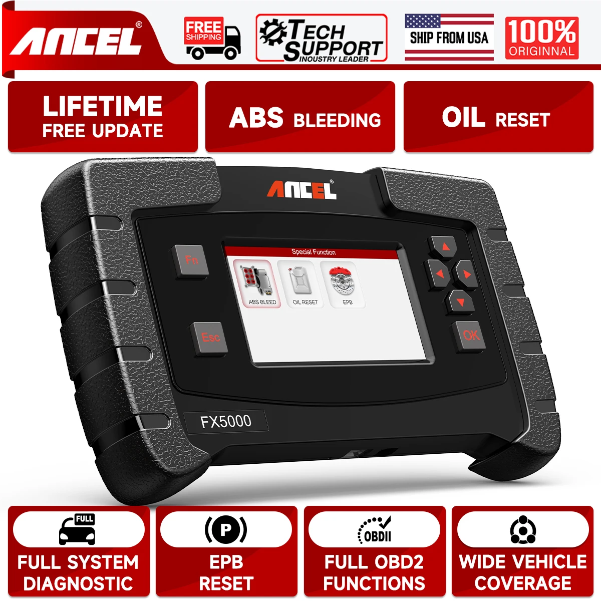 ANCEL FX5000 Car Scanner EPB Reset Oil Reset ABS Bleeding All System Diagnosis Tools OBD2 Automotive Scanner Lifetime Free Updat