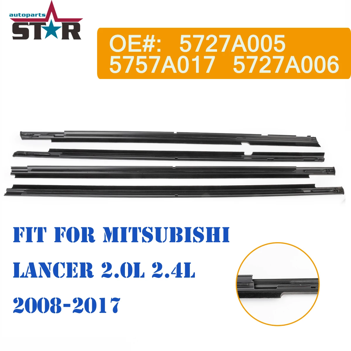 

4 Pcs/set 5727A005 5727A006 5757A017 Outside Window Glass Rubber for Mitsubishi Lancer CY CX for Fortis Evo Rubber Laminate