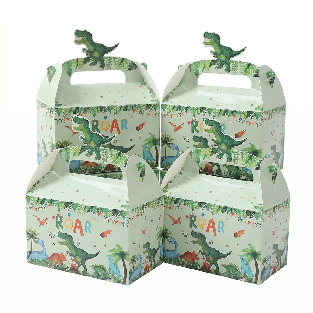 Cajas de Regalo de Dinosaurios con Asa Bolsas de Papel para Dulces Galletas Niños Fiesta de Cumpleaños Decoración Tema Selva Roar Baby Shower Empaque Artículos de Fiesta Portátiles Ecológicos
