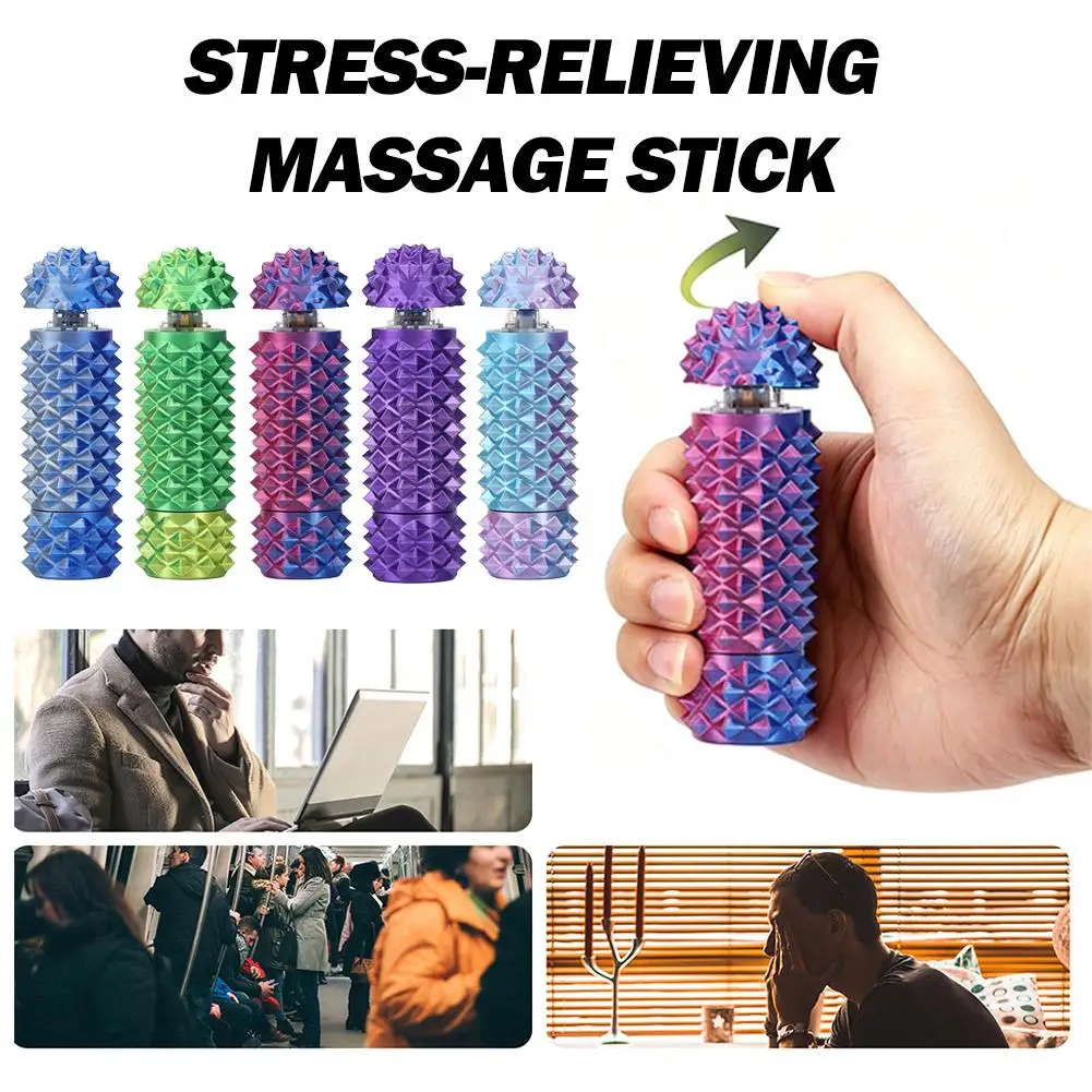 360° Rotatable Spiky Massage Roller Stick Portable Stress Relief Muscle Massager with Hidden Storage Waterproof
