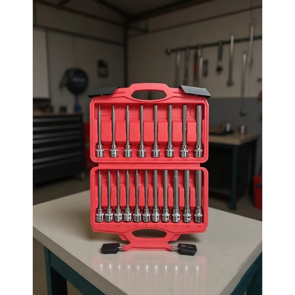 

Набор удлиненных шестигранных бит-головок из 19 предметов, привод 3/8 дюйма, SAE и метрические размеры 1/8, 3/8 дюйма, 3/12 мм, сталь S2, для авторемонта
