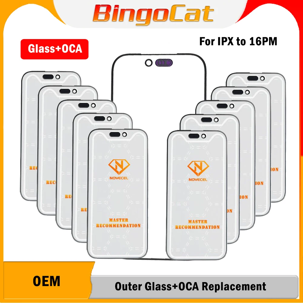 10 قطعة Novecel ORI آيفون 17 17Air 14 15 16 16E Pro max mini 12promax 16promax X XS MAX Glass + OCA 2in1 LCD تعمل باللمس إصلاح العدسات