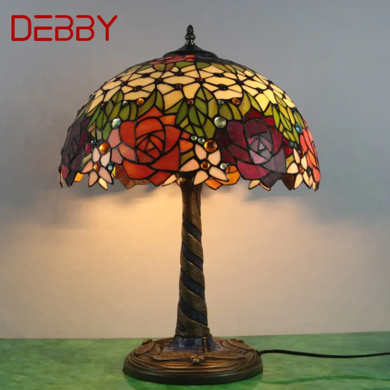 DEBBY Tiffany Glass Table Lamp LED Creative Retro Flowers Desk Light Fashion Decor For Home Living Room Bedroom Bedside