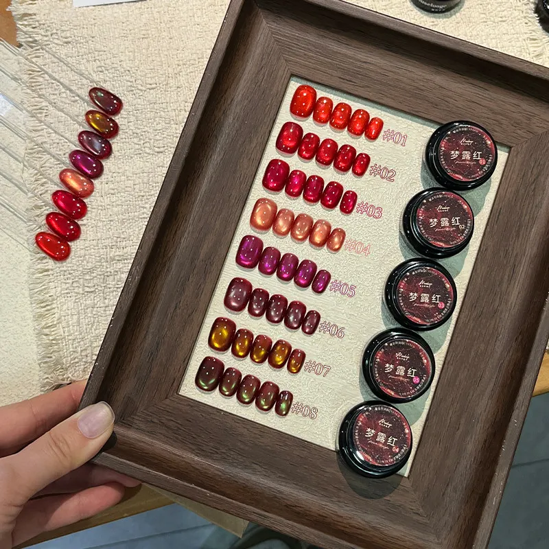 

MUSELUOGE Monroe Red Cat Eye Gel Nails Polish 5ml Canning Semi Permanent Soak Off UV Magnetic Gel With Display For Nails Salon