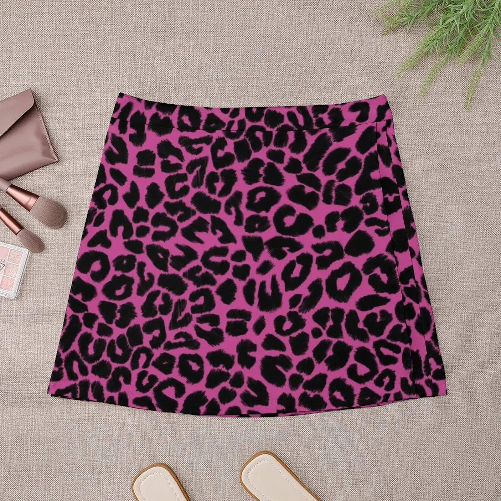 Leopard Print Pattern in Dark Pink and Black Mini Skirt skirt set Short skirts Mini Skirt