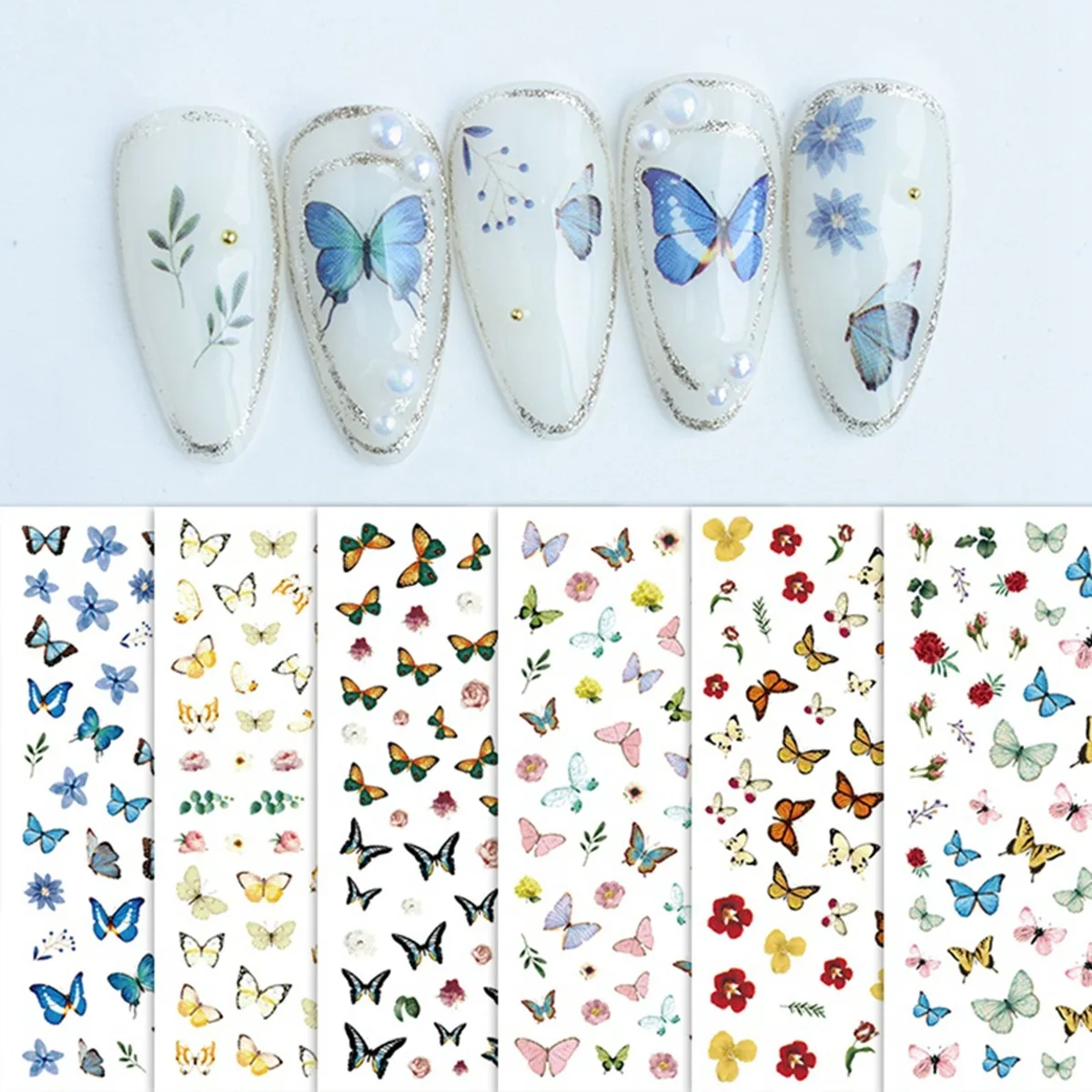 Baroque Style Butterfly Nail Art Sticker Blue Retro Butterfly Colorful Design Nail Decoration Decals