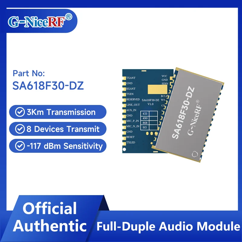 NiceRF| 2PCS SA618F30-DZ 1W 3-4KM Dual Antenna Multi-Level Relay 8K Sampling Rate Full-Duple wireless Audio Module 8-Channels