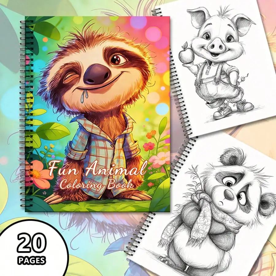 

Adult Animal Coloring Book, 20 Pages Relaxing Line Art, Spiral Bound Creative Art for Family & Friends