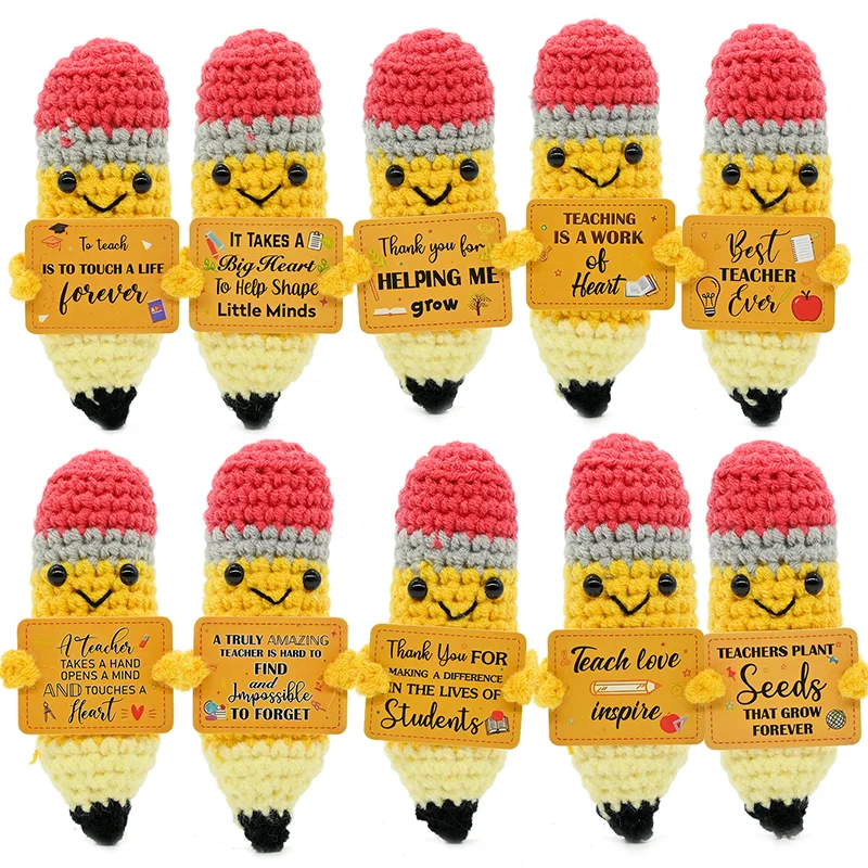 LittleThings Series Positive Energy Crochet Interesting Pencil Handmade KnittedDoll with Encouragement Card Mini Desk Decor Gift
