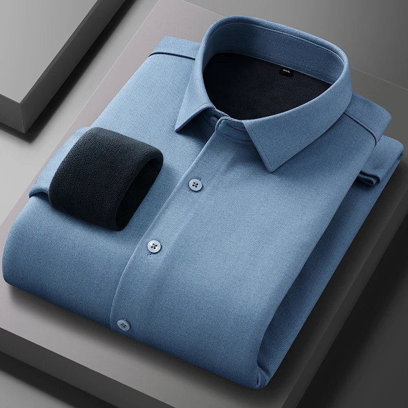 New in shirt winter warm long sleeve shirts for men slim fit formal casual shirt soft plaid Thickened elegant designer clothes