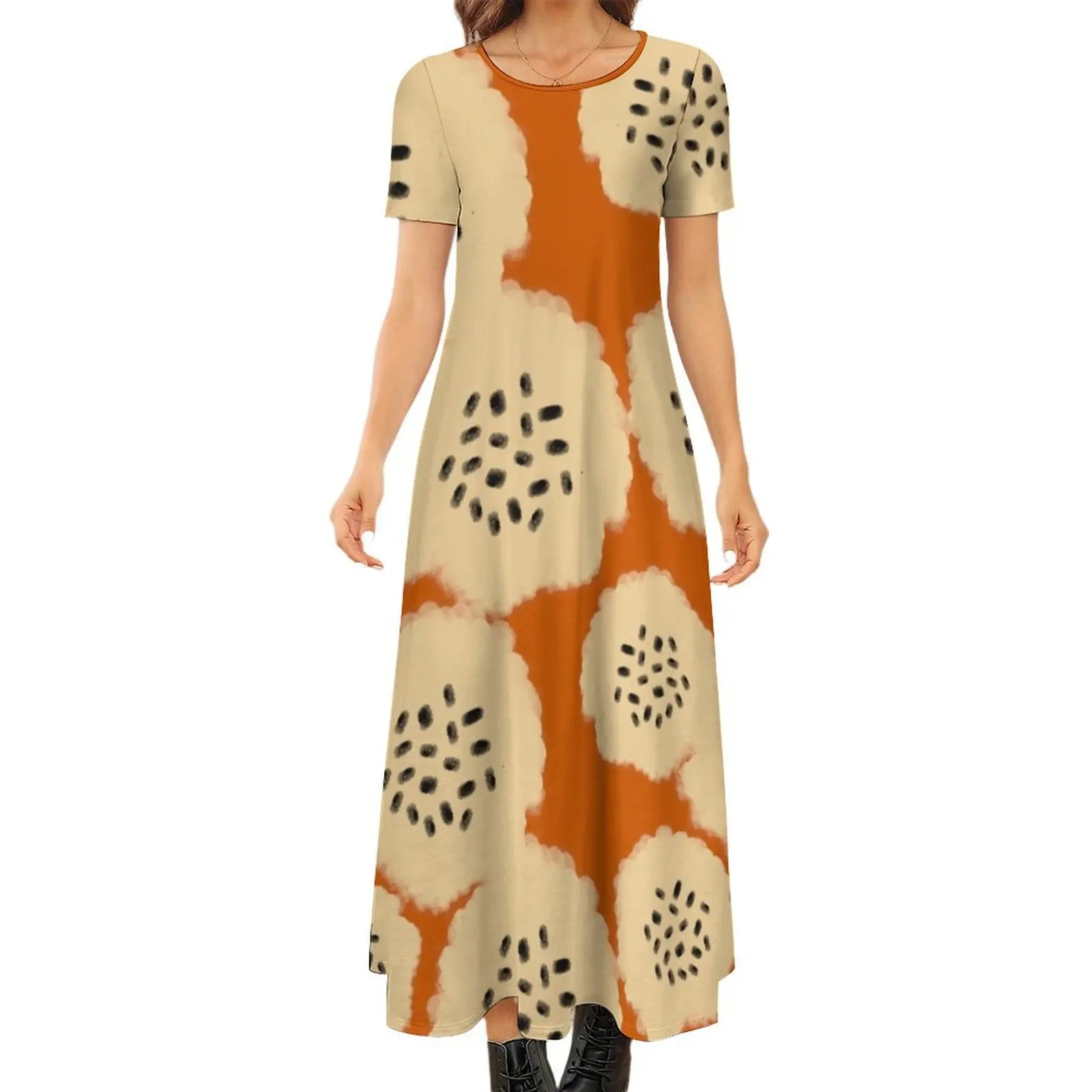 

cool abstract oversized florals Round Neck Short Sleeve Dress Woman clothing