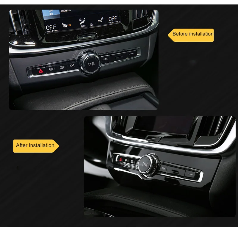 For Volvo Central Control Audio Adjustment Frame Knob Cover S60 V60 XC60 S90 V90CC XC40 C40 EX40 Black Car Sticker Accessories