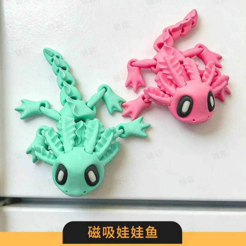 Magnetic 3D Print Axolotl Baby Fish Movable Joint Figurine Desktop Decor Home Office Crafts Refrigerator Magnet Ornament