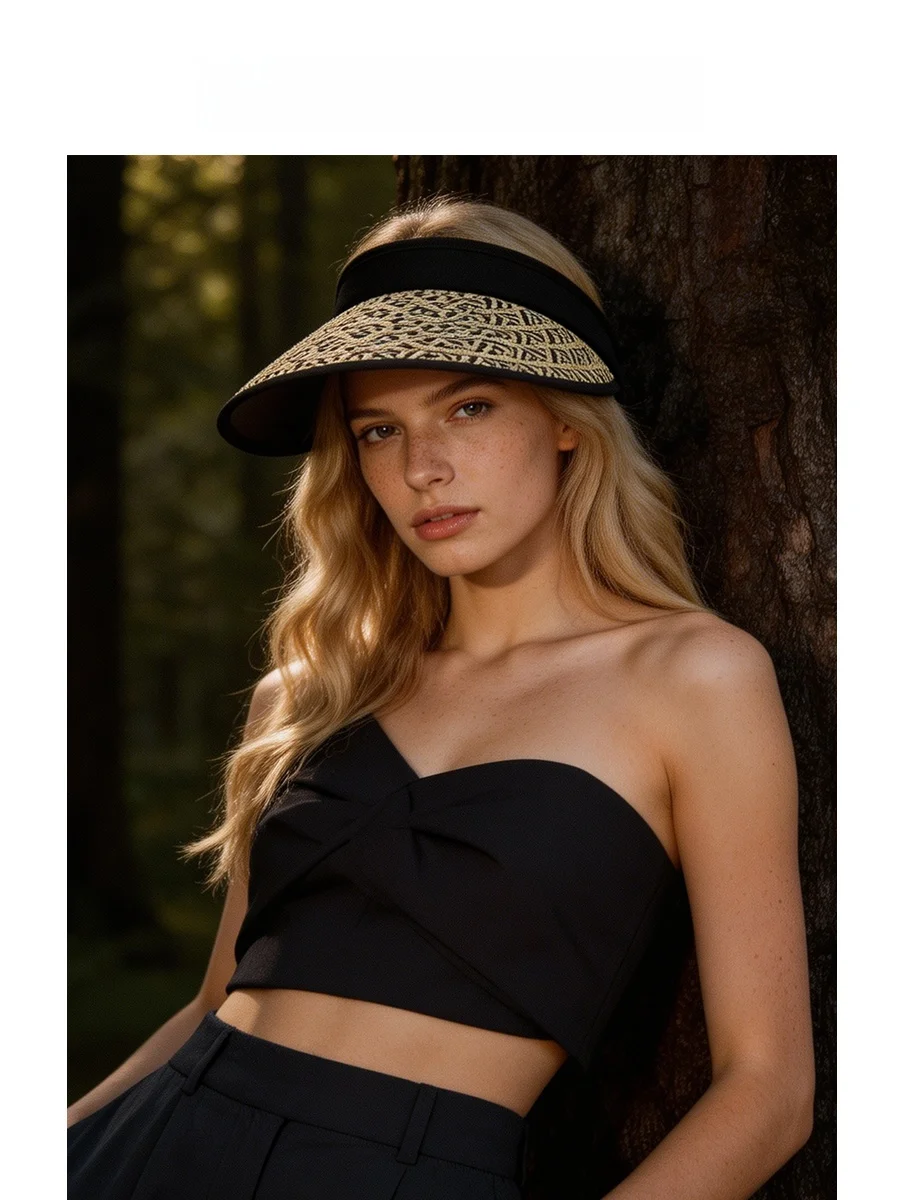 summer-uv-protection-breathable-no-top-outdoor-travel-sunscreen-straw-hat-adjustable-large-brim-foldable-unisex-straw-hat