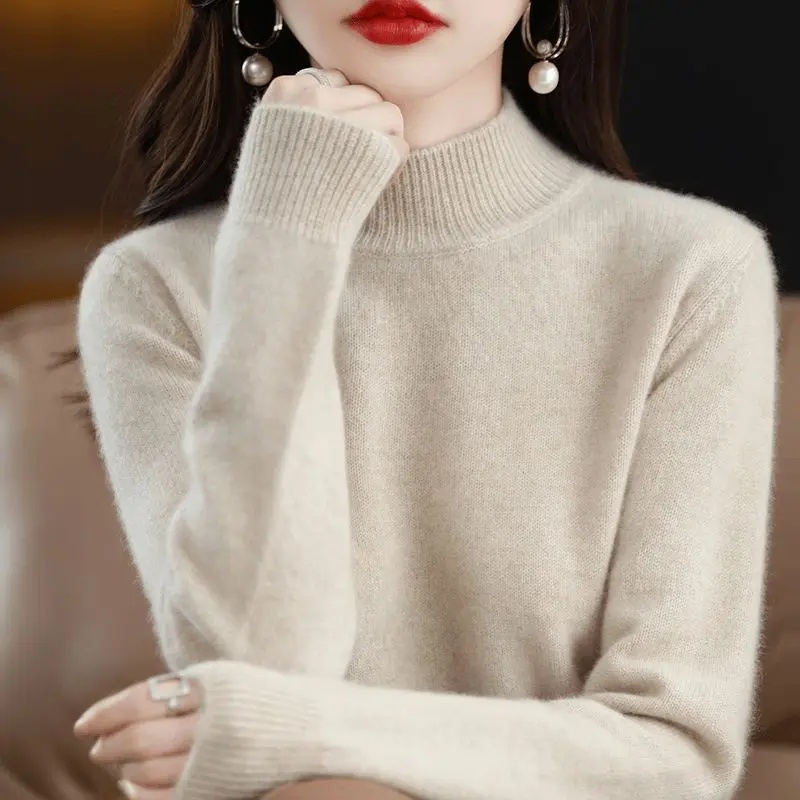 

Autumn Winter Female Mink Cashmere Sweater Women's Knitwear Pullover Tops Thicken Warm High Lapel Knit Bottoming Shirt Clothing