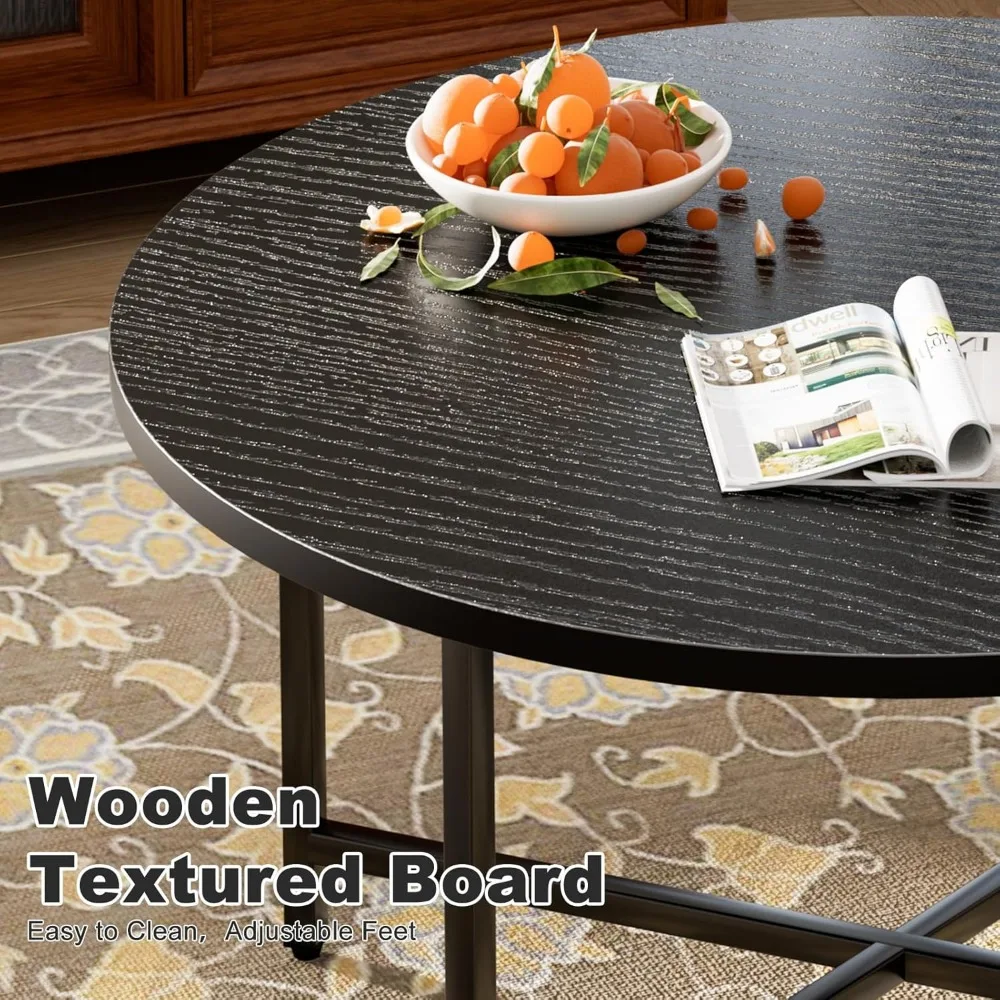 طاولة قهوة مستديرة، طاولات غرفة المعيشة بتصميم حديث للاستخدام الداخلي والخارجي، طاولة قهوة سوداء للاستخدام العائلي والمكتبي، خارجي C