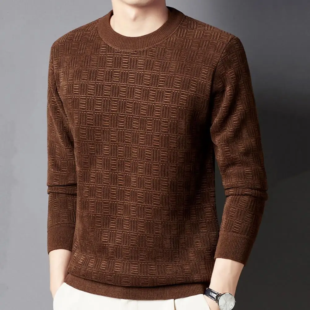 Men Winter Pullover Top Thick Warm Men's Winter Sweater Soft Solid Color Pullover for Casual Bottoming Mid Length Round Neck