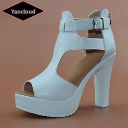 Tamanho pequeno 32-43 voltar zip bloco de salto alto sandálias gladiador feminino verão 2022 sexy sapatos de plataforma grossa para modelo de escritório