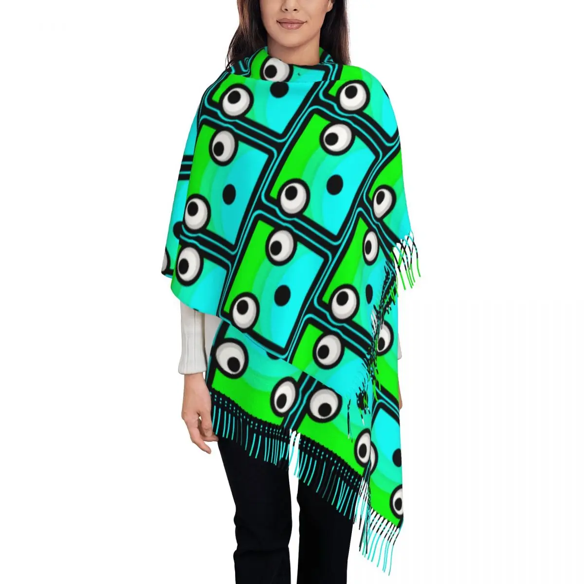 

Video Game Geometry Dash Scarf Tassel Scarves for Women Soft Warm Shawls and Wraps Large Fall Winter Shawl Wrap