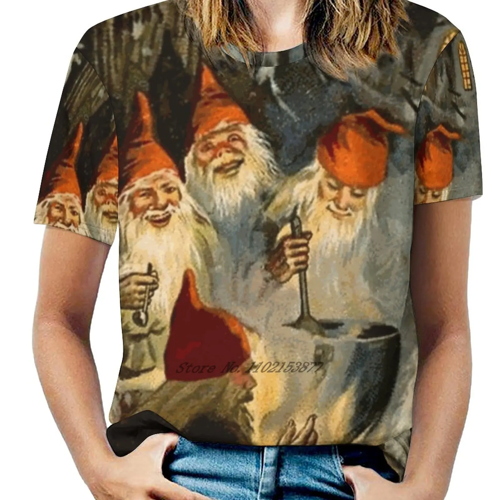 „Campfire Cooking“ von Jenny Nystrom (1920) Damen-T-Shirt, lässig, kurzärmelig, Tops, V-Ausschnitt, Reißverschluss, T-Shirt, Damen, lockere T-Shirts