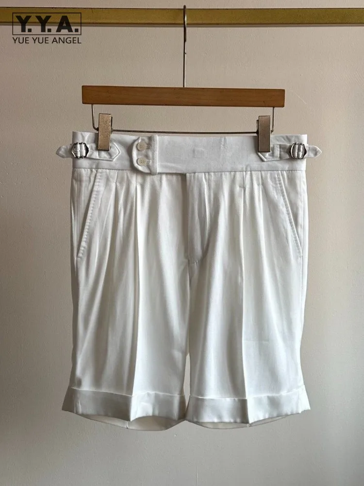 American Style Mens Summer Casual Suit Shorts High Waist Knee Length Straight Trousers Solid Color Business Office Fashion Male