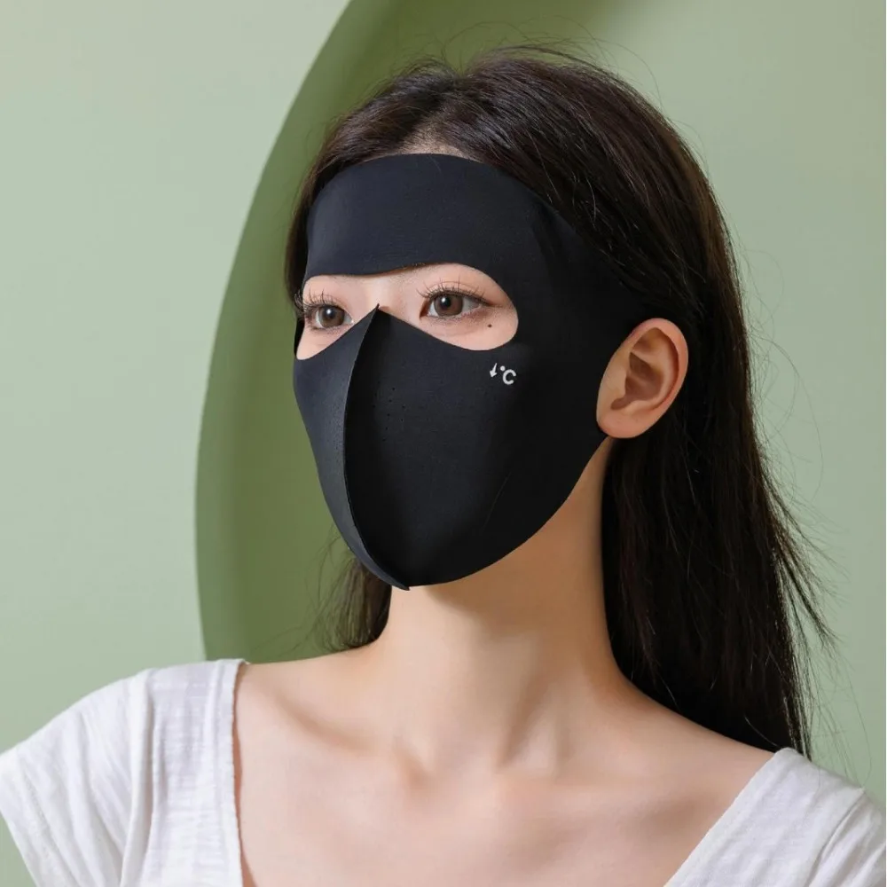 Maschera per protezione solare in poliestere UPF50+ Maschera di protezione UV traspirante senza traccia Foro piccolo Sottile Seta di ghiaccio Abbigliamento per il viso Scuola