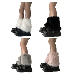 Women Furs Leg Warmer Winter Furry Long Boot Cuffs Fuzzy Shoe Cover Party Costume for Holiday Festival Performances Play