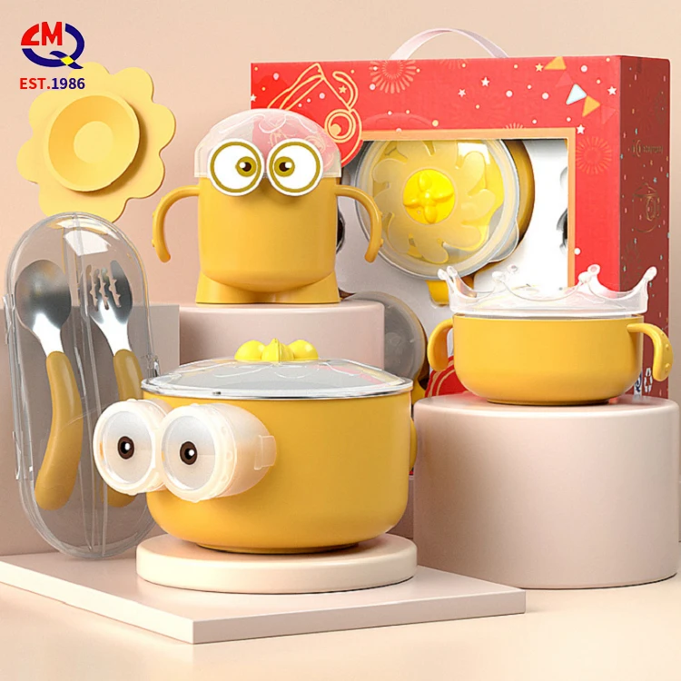 

New arrival children's bowl 316 stainless steel baby food bowl cup spoon fork cartoon baby tableware set heat insulation