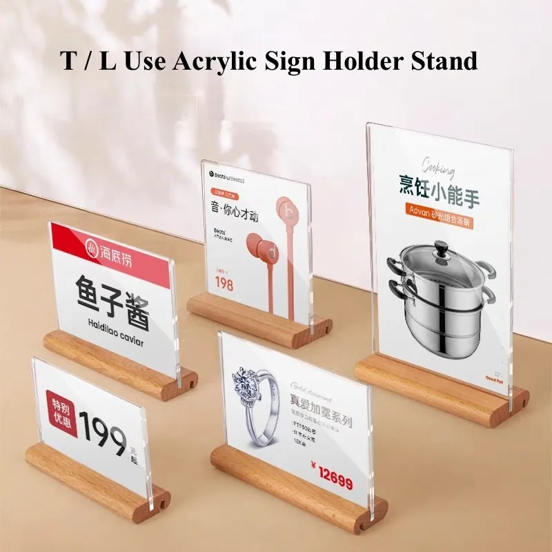 

90x55mm T / L Use Double Side Acrylic Sign Holder Display Stand Price Label Menu Card Note Holder Paper Photo Poster Frame