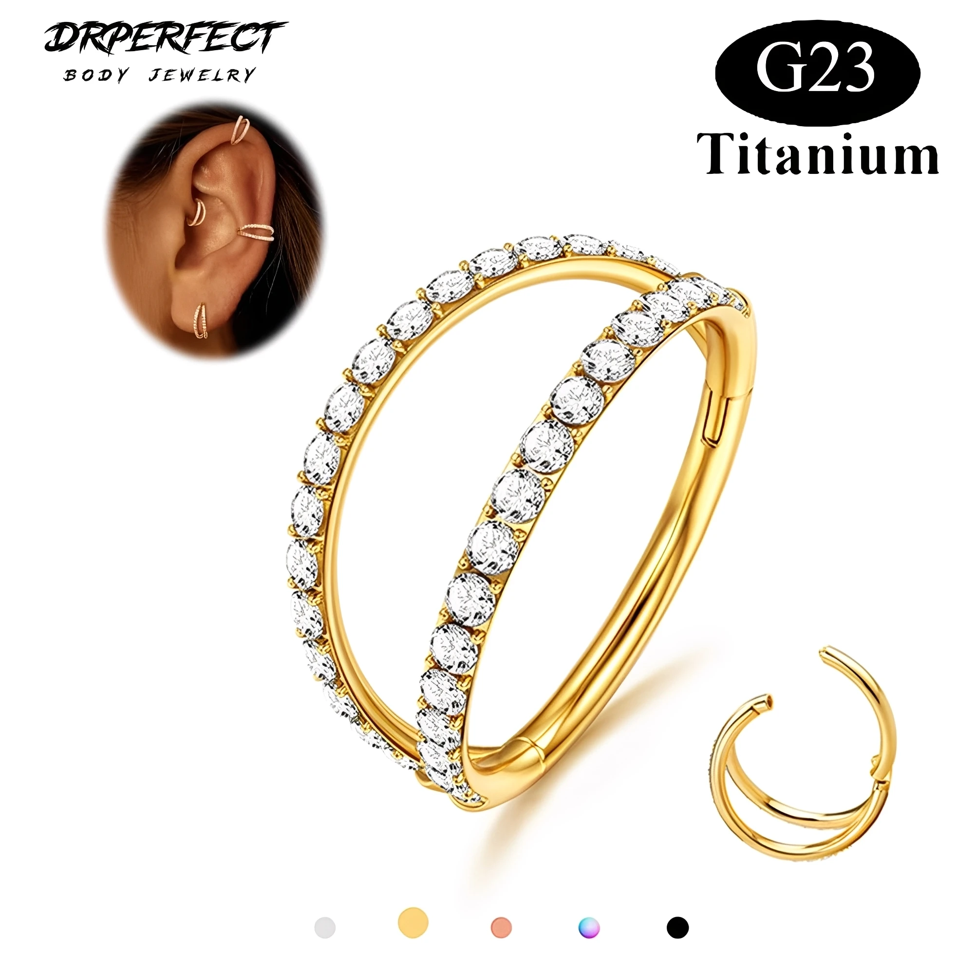 

Drperfect G23 Titanium Nose Rings Hoops Double Hoop Septum Click Lip Rook Lobe Tragus Helix Cartilage Piercing Jewelry 16G 18G