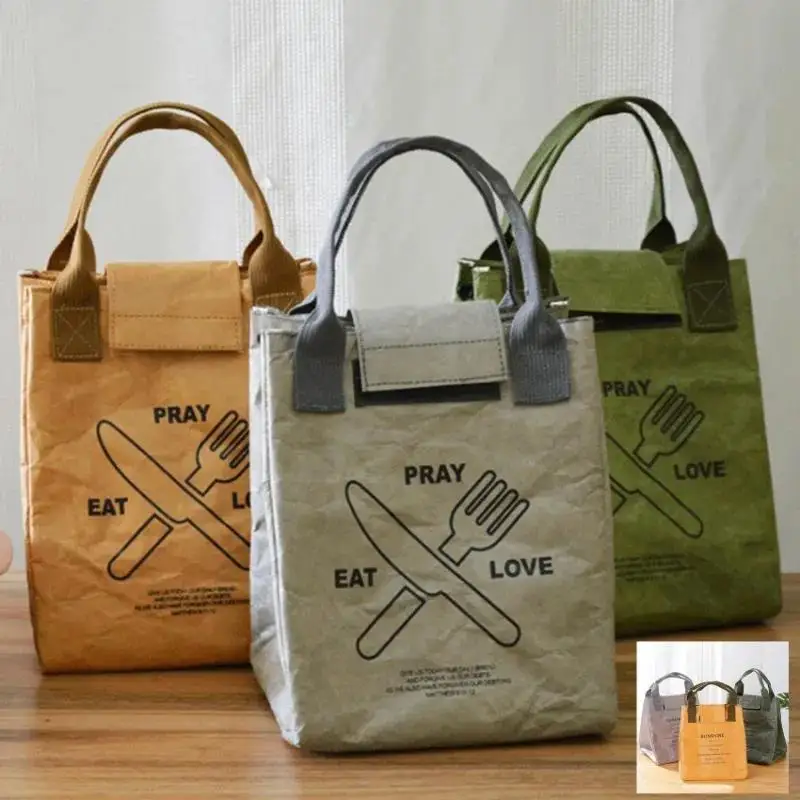 Portable Kraft Paper Insulation Bag Picnic Lunch Bento Bag Lunch Bag