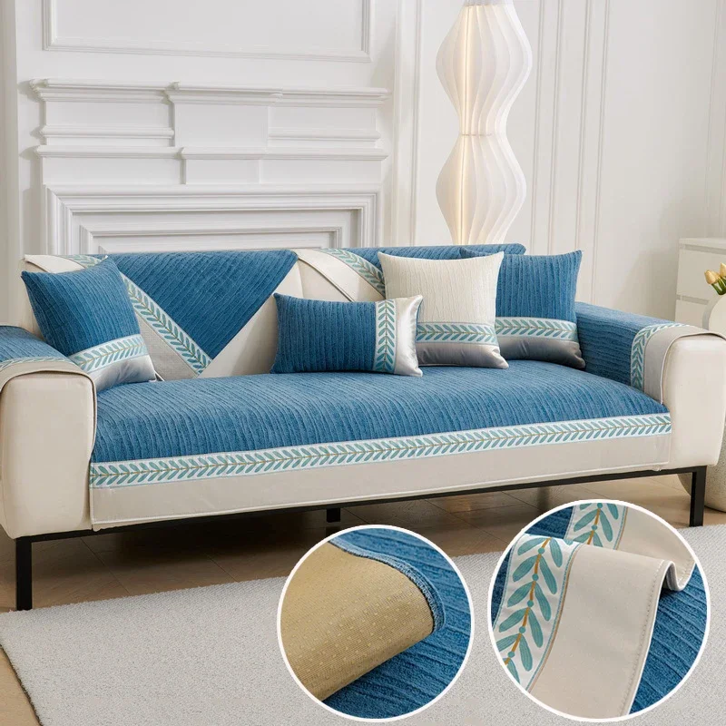 1PC Modern Chenille Sofa Cushion Chaise Longue Sofa Mat for Living Room Non-slip L Shaped Corner Couch Cover for Living Room