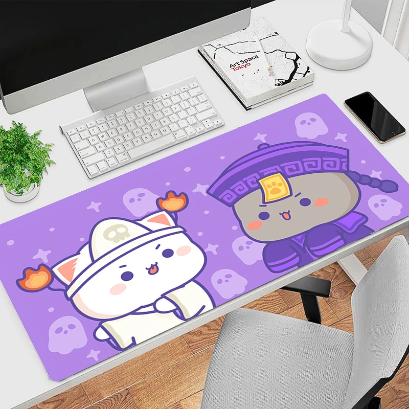 Imagem -03 - Kawaii Non-slip Mouse Pad Acessórios Bonitos para Jogos Esteira de Mesa Tapete Roxo Péssego Mochi Gato Desenhos Animados Anime Escritório pc