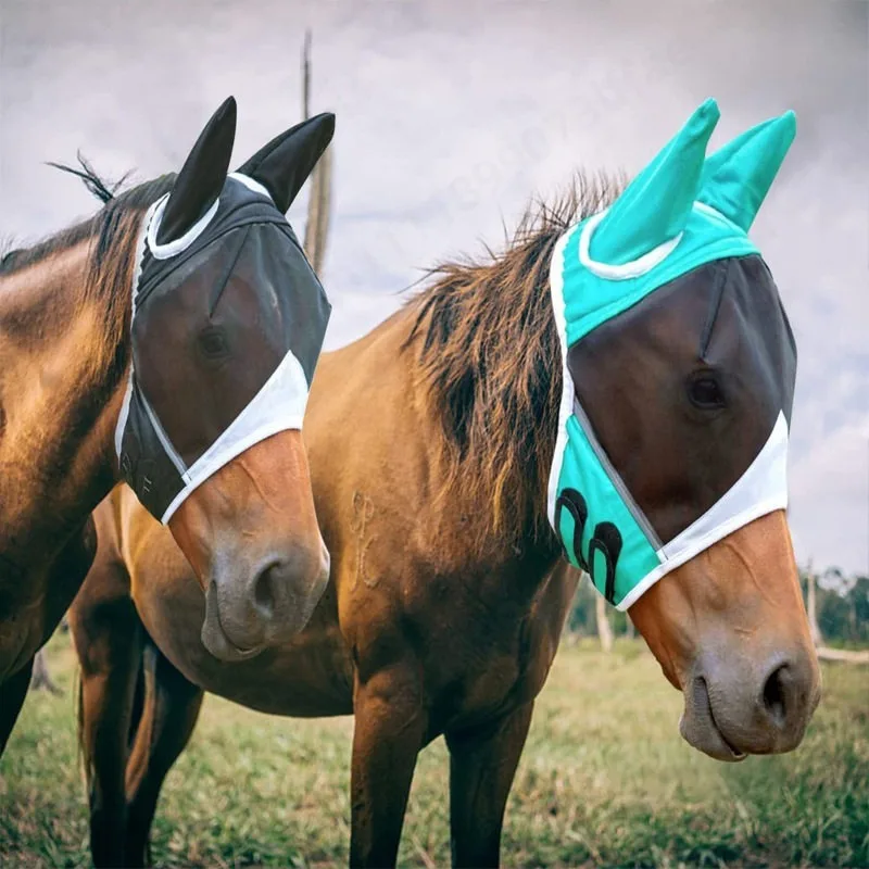 Ergonomically Designed Thick Fleece Padding Fly Mask Full Face Silver/Blue Retro
