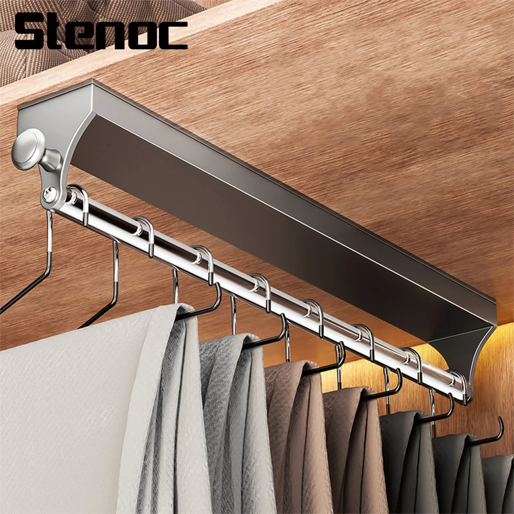 Retractable Slide Track Clothes Organizer Pull Push Adjustable Top Mounting Closet Interior Telescopic Hanging Rod Cloakroom