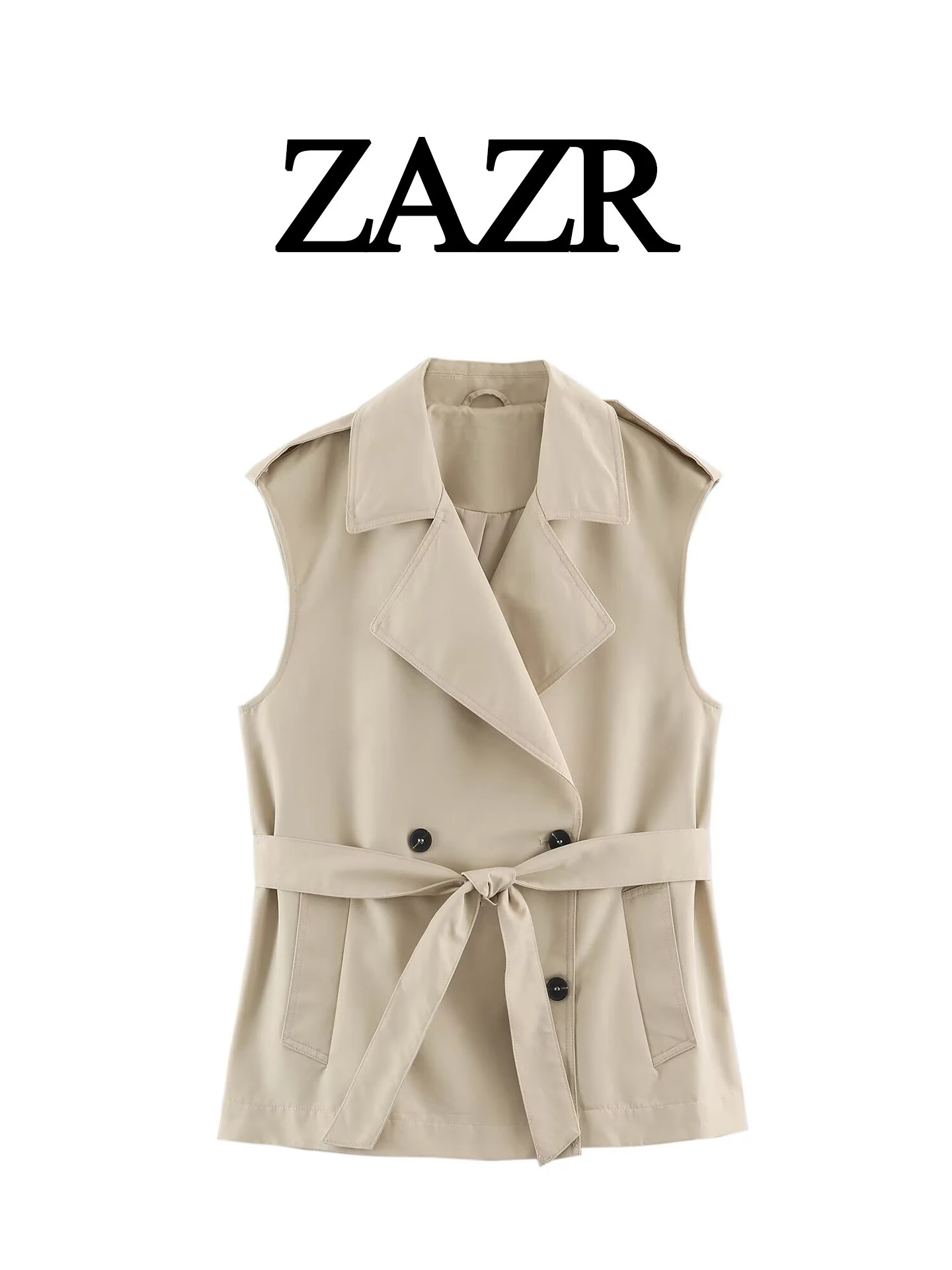 Elegant Slim Fit Vest with Belt Double Breasted H-Shape Backless Polyester Women's Summer Fashion Outerwear Polyester Fiber