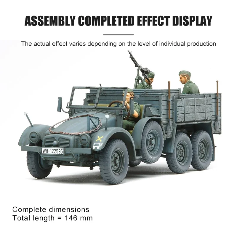 Kit modello di assemblaggio TAMIYA 35317 Veicolo da trasporto soldato tedesco Kfz.70 con soldato di accompagnamento 1/35