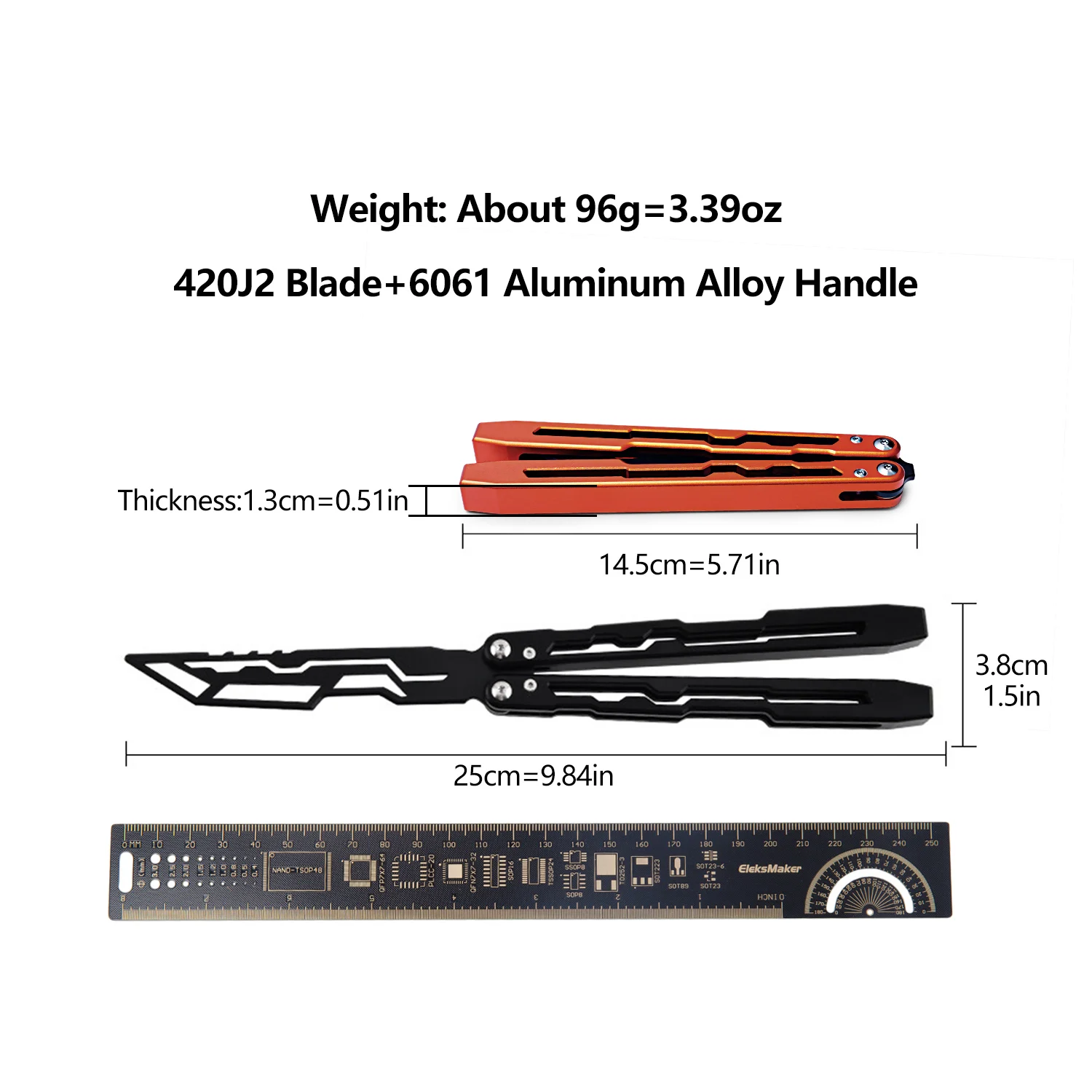 1pc アルミ合金ハンドルBalisong 折りたたみ屋外安全初心者練習コンビネーションハンサムクールブラックオレンジ