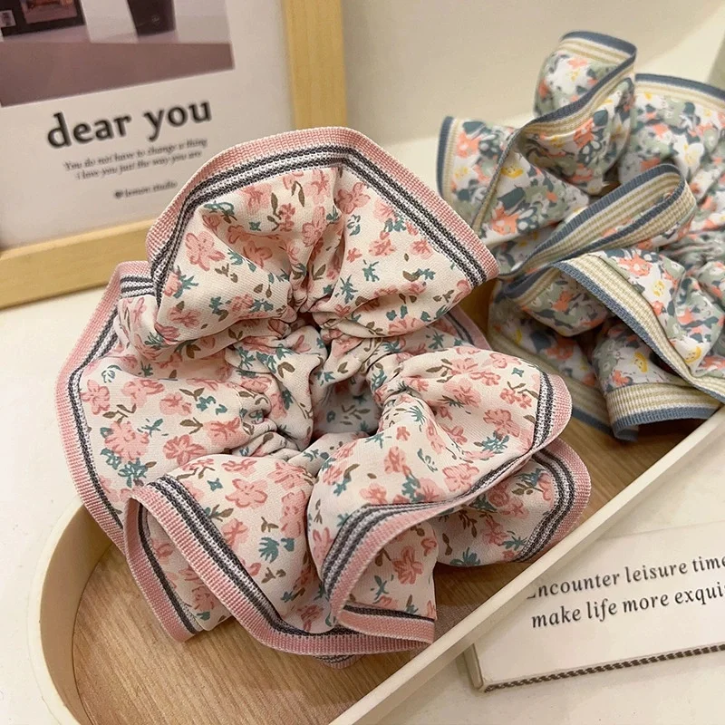 المرأة منتصف الصيف مونيه الأزهار Scrunchie المرأة مزاجه الحلو الشعر حزمة عالية تمتد شريط مطاطي موضة زهرة عقال