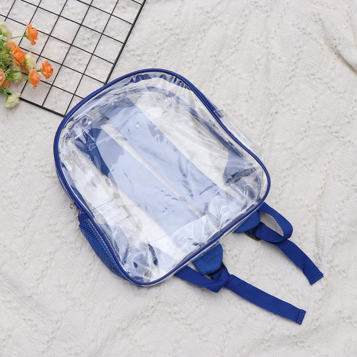 

1Pcs Blue Transparent PVC Backpack Schoolbag with Zipper for Kids Children Students Adjustable Shoulder Bag Travel