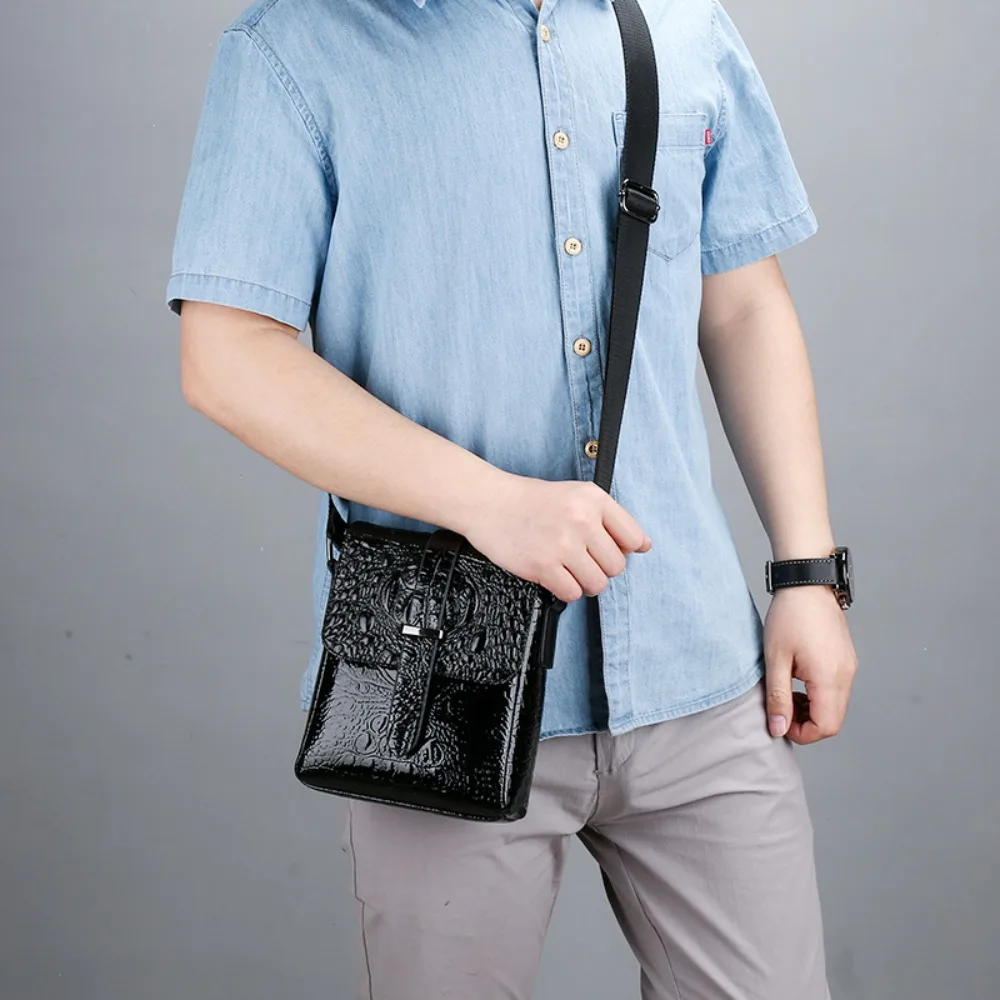 

Shoulder crocodile leather fashion lightweight multi-functional outdoor messenger vertical business men's bag