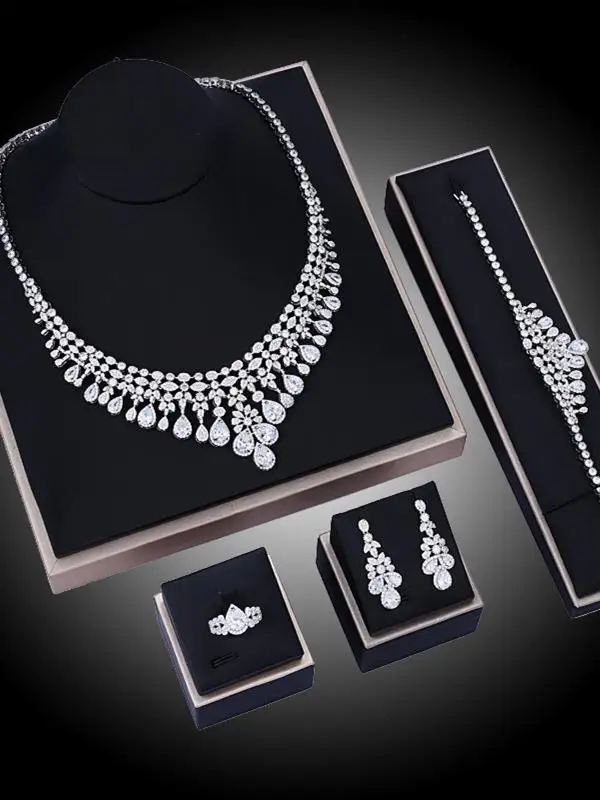 

Wedding Jewelry Set for Women Zircon Nelace Earrings Rings Bracelets Accories Bridal Faion Jewelry Other/Other