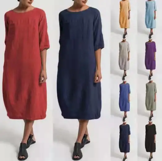 

New Style Women Casual Oversized T Shirts Dress Short Sleeve Flowy Solid Color O Neck Long Dress Beach Vintage Vestidos D101